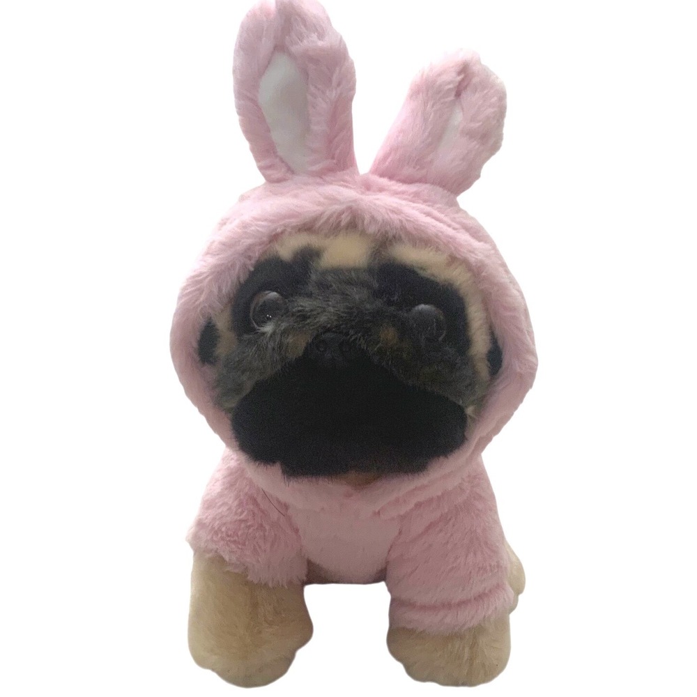 GUND Doug The Pug 9" Plush Pink Bunny Hoodie Easter Stuffed Animal Dog